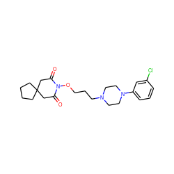 O=C1CC2(CCCC2)CC(=O)N1OCCCN1CCN(c2cccc(Cl)c2)CC1 ZINC000013820846