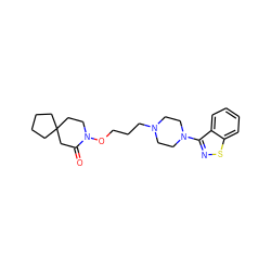 O=C1CC2(CCCC2)CCN1OCCCN1CCN(c2nsc3ccccc23)CC1 ZINC000013820867