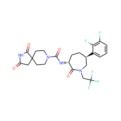 O=C1CC2(CCN(C(=O)N[C@@H]3CC[C@@H](c4cccc(F)c4F)CN(CC(F)(F)F)C3=O)CC2)C(=O)N1 ZINC000043129053