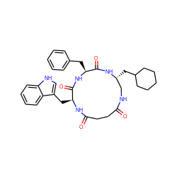 O=C1CCC(=O)N[C@@H](Cc2c[nH]c3ccccc23)C(=O)N[C@@H](Cc2ccccc2)C(=O)N[C@H](CC2CCCCC2)CN1 ZINC000027086354