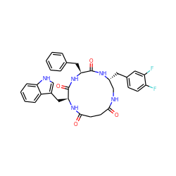 O=C1CCC(=O)N[C@@H](Cc2c[nH]c3ccccc23)C(=O)N[C@@H](Cc2ccccc2)C(=O)N[C@H](Cc2ccc(F)c(F)c2)CN1 ZINC000027083654