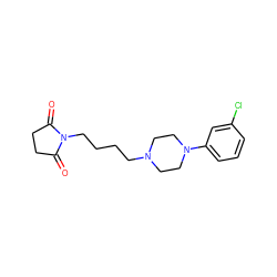 O=C1CCC(=O)N1CCCCN1CCN(c2cccc(Cl)c2)CC1 ZINC000013678541