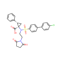 O=C1CCC(=O)N1CCN([C@]1(C(=O)O)C[C@H]1c1ccccc1)S(=O)(=O)c1ccc(-c2ccc(Cl)cc2)cc1 ZINC000042852549