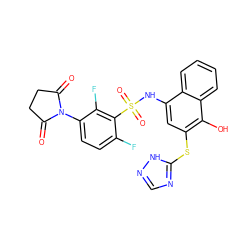O=C1CCC(=O)N1c1ccc(F)c(S(=O)(=O)Nc2cc(Sc3ncn[nH]3)c(O)c3ccccc23)c1F ZINC000084731538