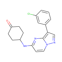 O=C1CCC(Nc2ccn3ncc(-c4cccc(Cl)c4)c3n2)CC1 ZINC000208839718