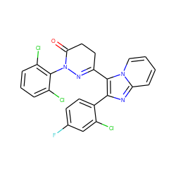 O=C1CCC(c2c(-c3ccc(F)cc3Cl)nc3ccccn23)=NN1c1c(Cl)cccc1Cl ZINC000013493042