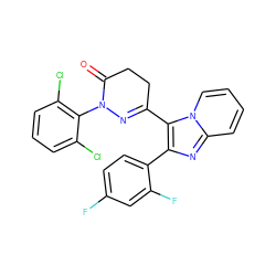 O=C1CCC(c2c(-c3ccc(F)cc3F)nc3ccccn23)=NN1c1c(Cl)cccc1Cl ZINC000013493044