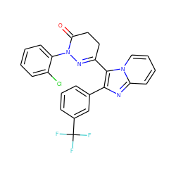 O=C1CCC(c2c(-c3cccc(C(F)(F)F)c3)nc3ccccn23)=NN1c1ccccc1Cl ZINC000013493048