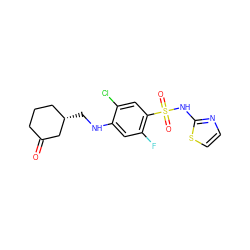 O=C1CCC[C@H](CNc2cc(F)c(S(=O)(=O)Nc3nccs3)cc2Cl)C1 ZINC001772612769
