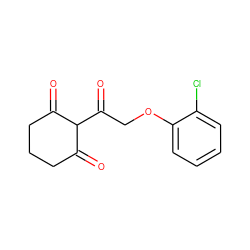 O=C1CCCC(=O)C1C(=O)COc1ccccc1Cl ZINC001772576599