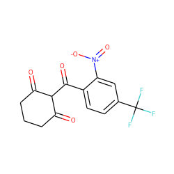 O=C1CCCC(=O)C1C(=O)c1ccc(C(F)(F)F)cc1[N+](=O)[O-] ZINC000100014475