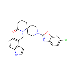 O=C1CCCC2(CCN(c3nc4ccc(Cl)cc4o3)CC2)N1Cc1cccc2[nH]ccc12 ZINC000096173177