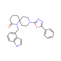 O=C1CCCC2(CCN(c3nnc(-c4ccccc4)o3)CC2)N1Cc1cccc2[nH]ccc12 ZINC000096173175