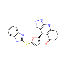 O=C1CCCC2=C1[C@@H](c1ccc(Sc3nc4ccccc4[nH]3)o1)c1cn[nH]c1N2 ZINC000118046375