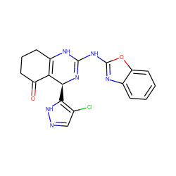 O=C1CCCC2=C1[C@H](c1[nH]ncc1Cl)N=C(Nc1nc3ccccc3o1)N2 ZINC000095568041