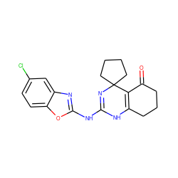 O=C1CCCC2=C1C1(CCCC1)N=C(Nc1nc3cc(Cl)ccc3o1)N2 ZINC000064734959