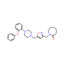 O=C1CCCCCN1Cc1cc(CN2CCN(c3ccccc3Oc3ccccc3)CC2)on1 ZINC000013817428