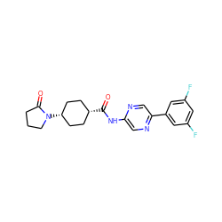 O=C1CCCN1[C@H]1CC[C@@H](C(=O)Nc2cnc(-c3cc(F)cc(F)c3)cn2)CC1 ZINC000261147787