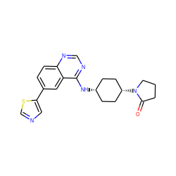 O=C1CCCN1[C@H]1CC[C@@H](Nc2ncnc3ccc(-c4cncs4)cc23)CC1 ZINC000299851981