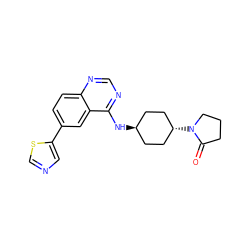 O=C1CCCN1[C@H]1CC[C@H](Nc2ncnc3ccc(-c4cncs4)cc23)CC1 ZINC000299851982