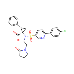 O=C1CCCN1CCN([C@]1(C(=O)O)C[C@H]1c1ccccc1)S(=O)(=O)c1ccc(-c2ccc(Cl)cc2)nc1 ZINC000044387056