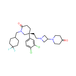 O=C1CCN(C2CN(CC[C@]3(c4ccc(Cl)c(Cl)c4)CCC(=O)N(CC4CCC(F)(F)CC4)C3)C2)CC1 ZINC000028362490