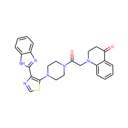 O=C1CCN(CC(=O)N2CCN(c3scnc3-c3nc4ccccc4[nH]3)CC2)c2ccccc21 ZINC000143665261