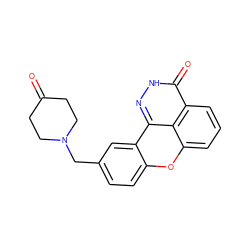 O=C1CCN(Cc2ccc3oc4cccc5c(=O)[nH]nc(c3c2)c45)CC1 ZINC000038238059