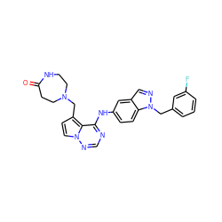 O=C1CCN(Cc2ccn3ncnc(Nc4ccc5c(cnn5Cc5cccc(F)c5)c4)c23)CCN1 ZINC000028817176