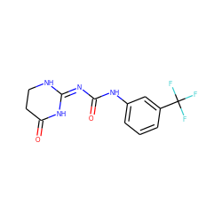 O=C1CCN/C(=N/C(=O)Nc2cccc(C(F)(F)F)c2)N1 ZINC000084635224