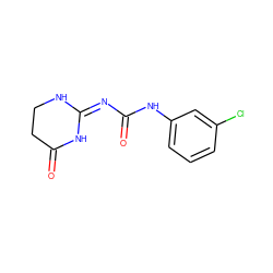 O=C1CCN/C(=N/C(=O)Nc2cccc(Cl)c2)N1 ZINC000084596757