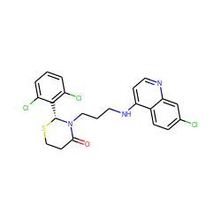 O=C1CCS[C@H](c2c(Cl)cccc2Cl)N1CCCNc1ccnc2cc(Cl)ccc12 ZINC000035091181