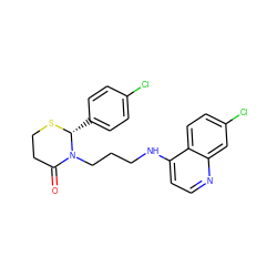 O=C1CCS[C@H](c2ccc(Cl)cc2)N1CCCNc1ccnc2cc(Cl)ccc12 ZINC000035091131