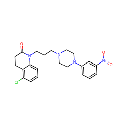 O=C1CCc2c(Cl)cccc2N1CCCN1CCN(c2cccc([N+](=O)[O-])c2)CC1 ZINC000013803890