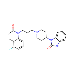 O=C1CCc2c(F)cccc2N1CCCN1CCC(n2c(=O)[nH]c3ccccc32)CC1 ZINC000084707355