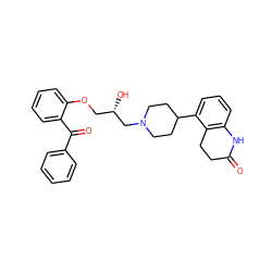 O=C1CCc2c(cccc2C2CCN(C[C@@H](O)COc3ccccc3C(=O)c3ccccc3)CC2)N1 ZINC000473144841