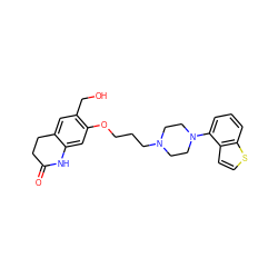 O=C1CCc2cc(CO)c(OCCCN3CCN(c4cccc5sccc45)CC3)cc2N1 ZINC001772605888