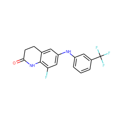 O=C1CCc2cc(Nc3cccc(C(F)(F)F)c3)cc(F)c2N1 ZINC000169353129