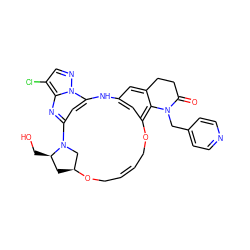 O=C1CCc2cc3cc(c2N1Cc1ccncc1)OC/C=C/CO[C@H]1C[C@@H](CO)N(C1)c1cc(n2ncc(Cl)c2n1)N3 ZINC001772601720