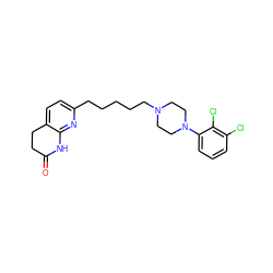 O=C1CCc2ccc(CCCCCN3CCN(c4cccc(Cl)c4Cl)CC3)nc2N1 ZINC000071296251