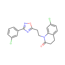 O=C1CCc2ccc(Cl)cc2N1CCc1nc(-c2cccc(Cl)c2)no1 ZINC000084690251