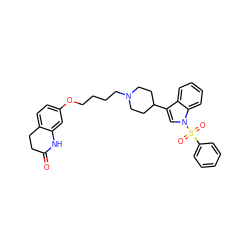 O=C1CCc2ccc(OCCCCN3CCC(c4cn(S(=O)(=O)c5ccccc5)c5ccccc45)CC3)cc2N1 ZINC000299871645