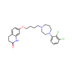 O=C1CCc2ccc(OCCCCN3CCCN(c4cccc(Cl)c4Cl)CC3)cc2N1 ZINC000072318112