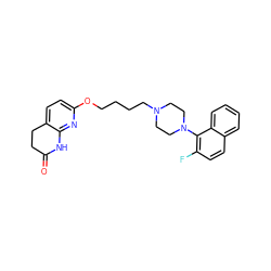 O=C1CCc2ccc(OCCCCN3CCN(c4c(F)ccc5ccccc45)CC3)nc2N1 ZINC000071330185