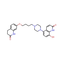 O=C1CCc2ccc(OCCCCN3CCN(c4ccc(O)c5[nH]c(=O)ccc45)CC3)cc2N1 ZINC001772573985