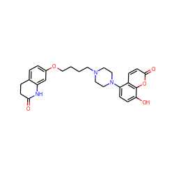 O=C1CCc2ccc(OCCCCN3CCN(c4ccc(O)c5oc(=O)ccc45)CC3)cc2N1 ZINC001772617307