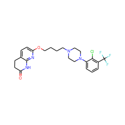 O=C1CCc2ccc(OCCCCN3CCN(c4cccc(C(F)(F)F)c4Cl)CC3)nc2N1 ZINC000071329708