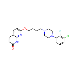 O=C1CCc2ccc(OCCCCN3CCN(c4cccc(Cl)c4F)CC3)nc2N1 ZINC000071316145