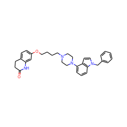 O=C1CCc2ccc(OCCCCN3CCN(c4cccc5c4ccn5Cc4ccccc4)CC3)cc2N1 ZINC000206271242