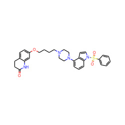 O=C1CCc2ccc(OCCCCN3CCN(c4cccc5c4ccn5S(=O)(=O)c4ccccc4)CC3)cc2N1 ZINC000148678508